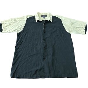 Nat Nast Black and Cream Casual Button Up 100% Silk Shirt Men’s size Large